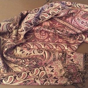Pink Genuine Pashmina Scarf Metallic Gold